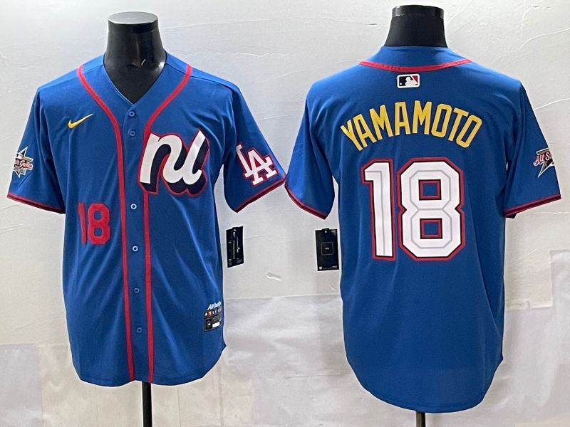 Men 2025 Los Angeles Dodgers #18 Yamamoto Blue All star Nike MLB Jersey style 03